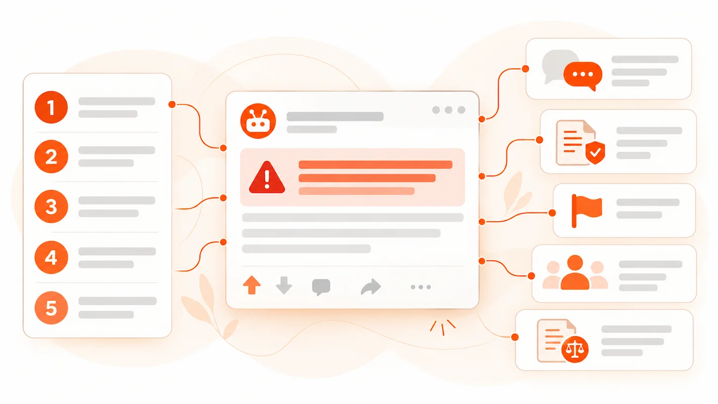 Illustration representing different options for addressing a harmful Reddit post