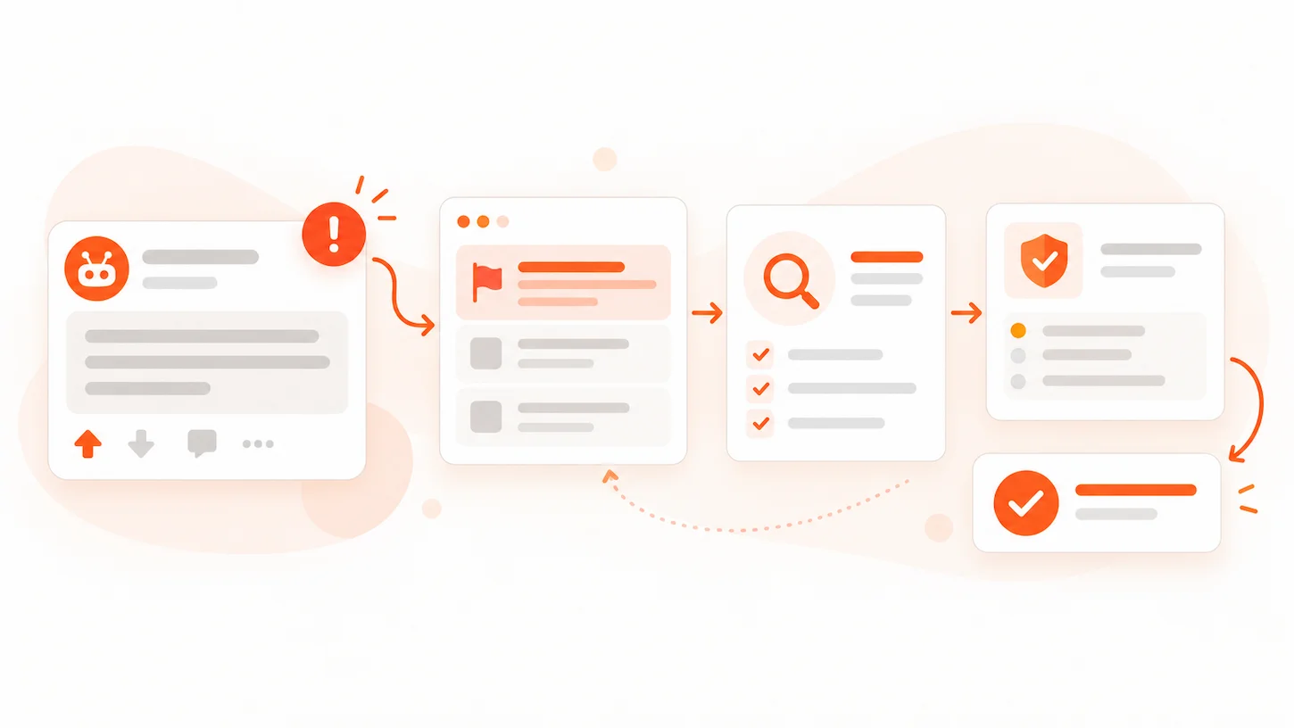 Illustration representing the review process after reporting a Reddit post