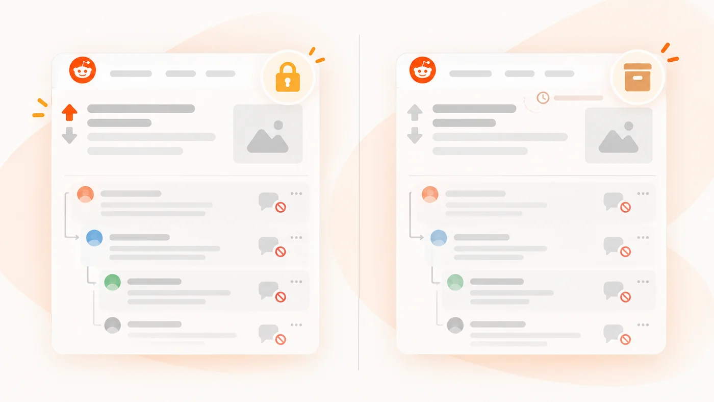 Illustration comparing a locked Reddit post with an archived Reddit post