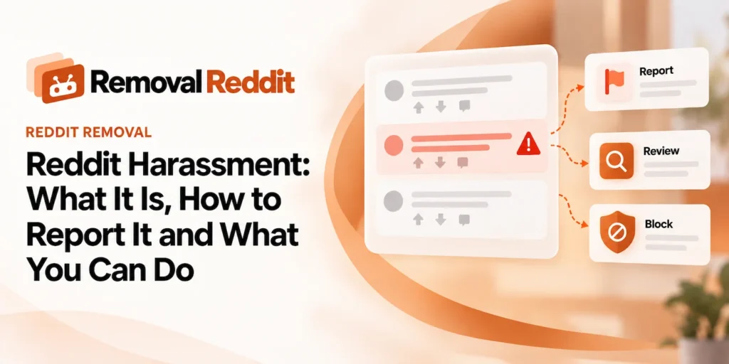 Illustration representing Reddit harassment reporting, content review and blocking options