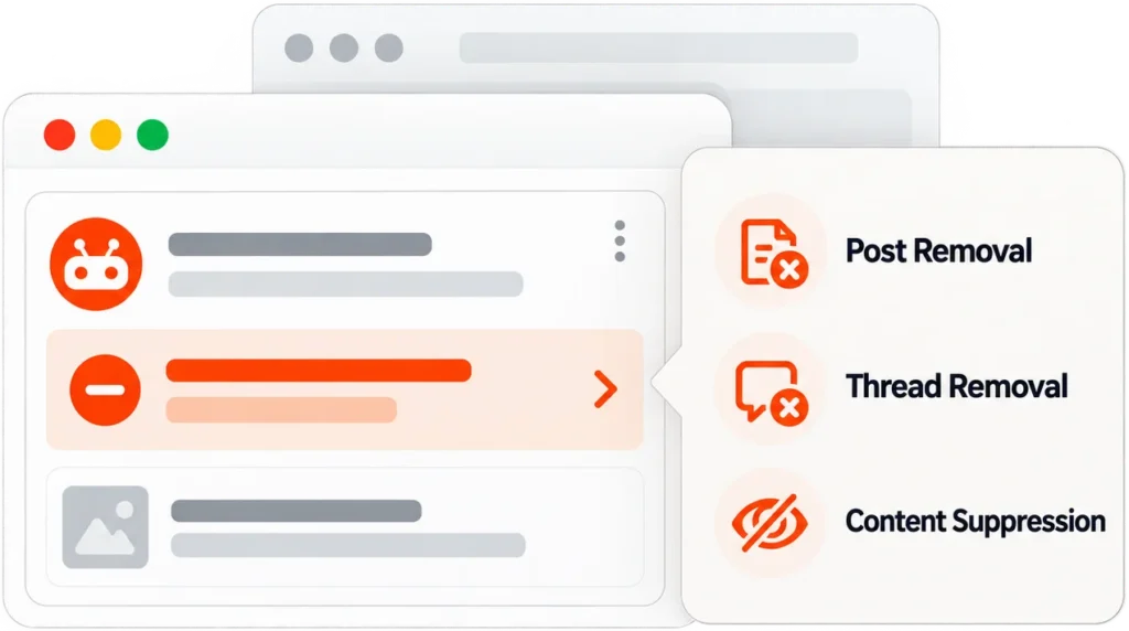 Illustration of Reddit removal services for thread removal, post removal and content suppression