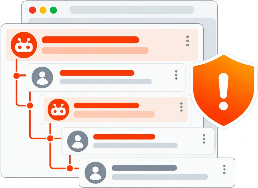 Illustration of search results being monitored as competing pages rise and a harmful Reddit result moves lower
