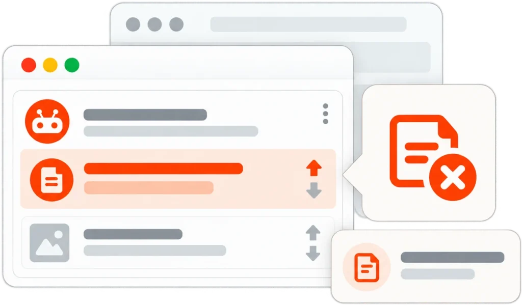 Illustration of a full Reddit discussion being reviewed for thread removal